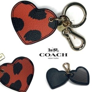 Coach Wild Beast Cheetah Heart Mirror Keychain Fob